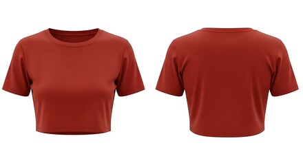 3D mockup of a rust red color of crop top t-shirt