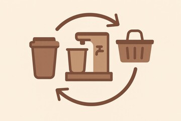 Sustainable coffee consumption cycle integrating reusable cups and efficient brewing systems promoting eco friendly practices and reducing single use waste