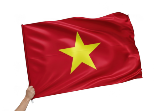 A hand holding the flag of vietnam waving isolated on transparent background - Powered by Adobe