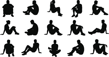 Silhouette, seated, posture, human, sitting, pose, people, body, shape, design, collection, diverse, gesture, position, orientation, lifestyle, abstract, illustration