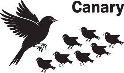 Cute canary bird standing on ground with small group of same species vector illustration artwork design