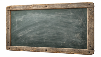 Old wooden framed chalkboard isolated on transparent background
