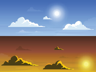 Landscap day and sunset, cloudscape view, cloud, sky and sun