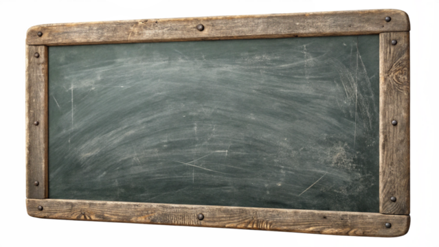 Old wooden framed chalkboard isolated on transparent background - Powered by Adobe