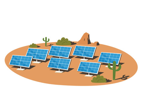 Solar pannel in desert, renewable sustainable photovoltaic solar park energy generation