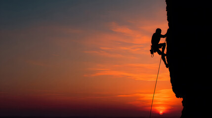 Climber Silhouetted Against a Fiery Sunset Sky