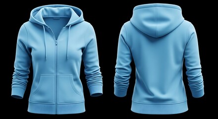 3D mockup of a sky blue color of Woman zip up hoodie
