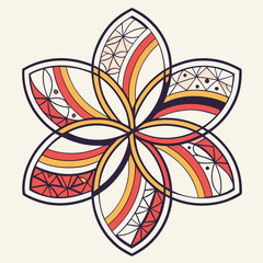 Illustration of a flower with geometric and colorful pattern, isolated on decorative element for design and decoration floral design concept