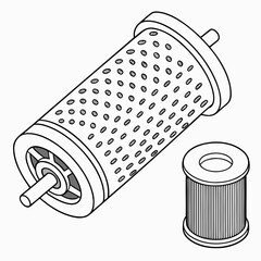 Illustration of a cylindrical filter with a perforated surface and a smaller filter isolated on filtration and purification concept