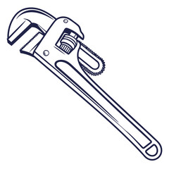 Illustration of a pipe wrench isolated on vector drawing of a plumbing tool for repair and maintenance work in vintage style