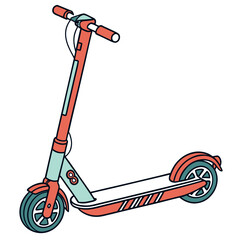 Illustration of a red and blue electric scooter isolated on, a modern and ecofriendly mode of transportation for urban commuting and recreation