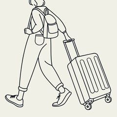 A person walking with a rolling suitcase isolated on, perfect for travel, vacation, and luggagerelated designs