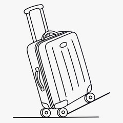 A black and white illustration of a rolling suitcase isolated on, perfect for travel, vacation, and luggagerelated designs