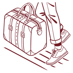 A handdrawn illustration of a person walking with a suitcase, showcasing travel and luggage, isolated on, perfect for travel blogs and tourism websites