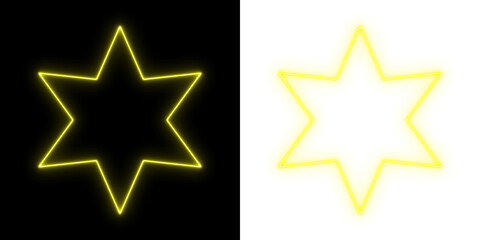 Glowing yellow neon star outline design on black and transparent backgrounds for modern digital art and graphic elements