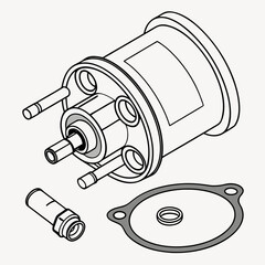 Detailed technical drawing showcasing the components of a mechanical assembly, isolated on, highlighting the precision and engineering design involved