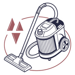 A sleek canister vacuum cleaner stands ready for action, its hose coiled neatly, promising spotless floors and a dustfree home, isolated on