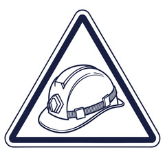 Illustration of a hard hat inside a warning triangle, symbolizing safety precautions and protective equipment required in hazardous environments isolated on