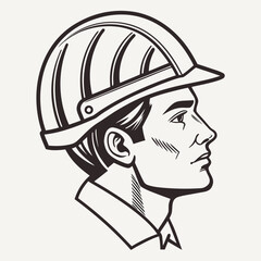 Illustration of a male construction worker wearing a hard hat, showcasing safety and protection in the workplace, emphasizing the importance of protective gear isolated on