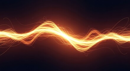 Abstract glowing fiery energy wave with shimmering particles on a dark background