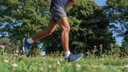 日本出身の男性がスポーツで走る脚元のカット