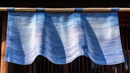 noren. A traditional indigo-dyed fabric noren at an entrance, textile texture with natural folds. event programs, museum guides, designed for cultural heritage projects and event programs.