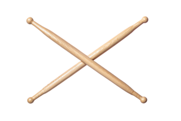 Two wooden drumsticks crossed on a black background, creating an "X" shape