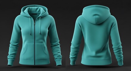 3D mockup of a turquoise color of Woman zip up hoodie