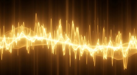 Vibrant golden sound wave pulse with glowing energy and light streaks on a dark background