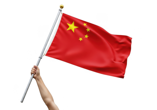 Hand holding the flag of china waving in the wind isolated on transparent background - Powered by Adobe
