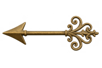 Ornate antique gold arrow pointer showing direction or guidance with engraved decorative filigree