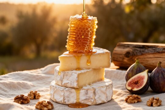 Brie cheese stack with honey and figs - Powered by Adobe
