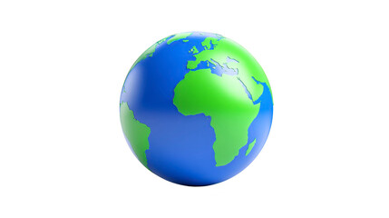 Naklejka premium Earth globe with blue ocean and green continents, showing Africa and Europe, isolated transparent background, simple and clean design, suitable for education, environment, and geography concepts