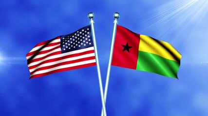 USA and Guinea-Bissau Flag Waving On Pole Loop