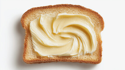 Fototapeta premium top view of butter with bread on white background 