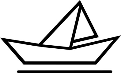 Minimal sailboat icon with waves in simple line art style, vector illustration representing sea travel, sailing, adventure, and nautical marine design
