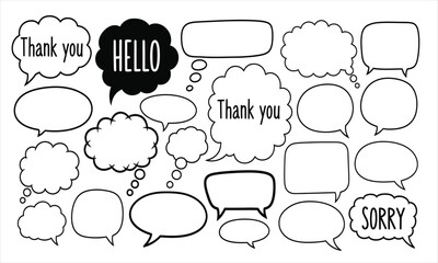 Fototapeta premium A diverse collection of hand-drawn doodle speech bubbles and thought clouds. Vector illustration set for comic book dialogues and chat messages