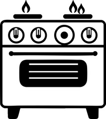 Gas Oven Stove Vector Icon Isolated on White Background – Kitchen Appliance Symbol, Cooking Equipment Line Art for Home Design and Restaurant Use