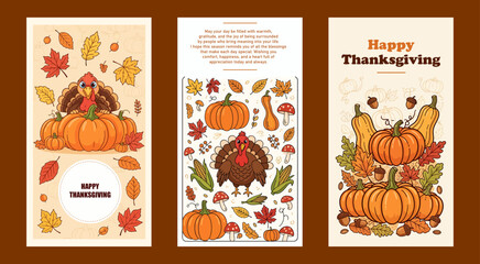 Handdrawn Autumn Fall Thanksgiving Theme Frame with Pumpkin Pie Elements
