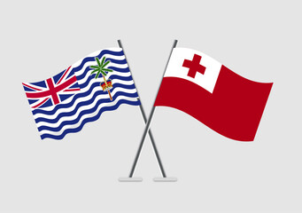 British Indian Ocean Territory and Tonga vector flags laid in formal graphic tone