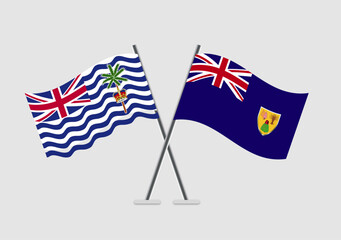 British Indian Ocean Territory and Turks and Caicos Islands vector flags graphic concept for duality