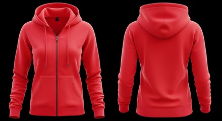 3D mockup of a bright red color of Woman zip up hoodie
