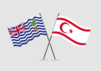 British Indian Ocean Territory and Turkish Republic of Northern Cyprus vector flags graphic on flat pole structure