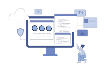 Programming with Woman Character Working on Web Application Development Vector Illustration