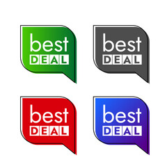 Best Deal set of vector stickers in different colors on a white background
