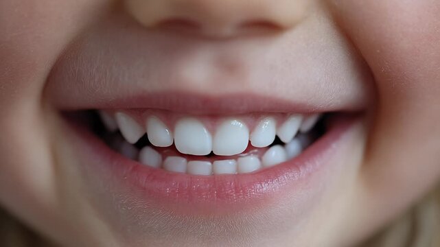 Close-up of a Child's Smile Revealing Healthy White Teeth, Dental Hygiene, and a Happy Expression, Perfect for Healthcare and Pediatric Dentistry