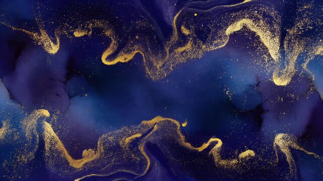 Abstract luxury background, gold foil shimmer spreading over a deep indigo watercolor wash, elegant, slow motion, clean animation, 4K wedding theme