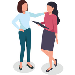 Two Women Collaborate On A Project One Woman Holds A Tablet And The Other Offers Support With A Friendly Gesture Isolated On A Transparent Background