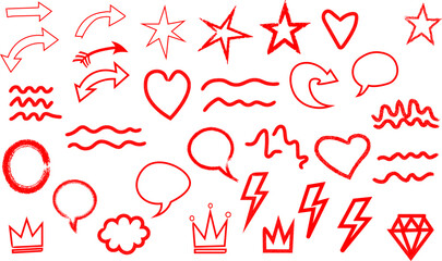 Red hand drawn doodle elements on white background vector illustration
