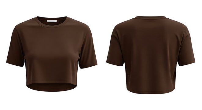3D mockup of a chocolate brown color of crop top t-shirt